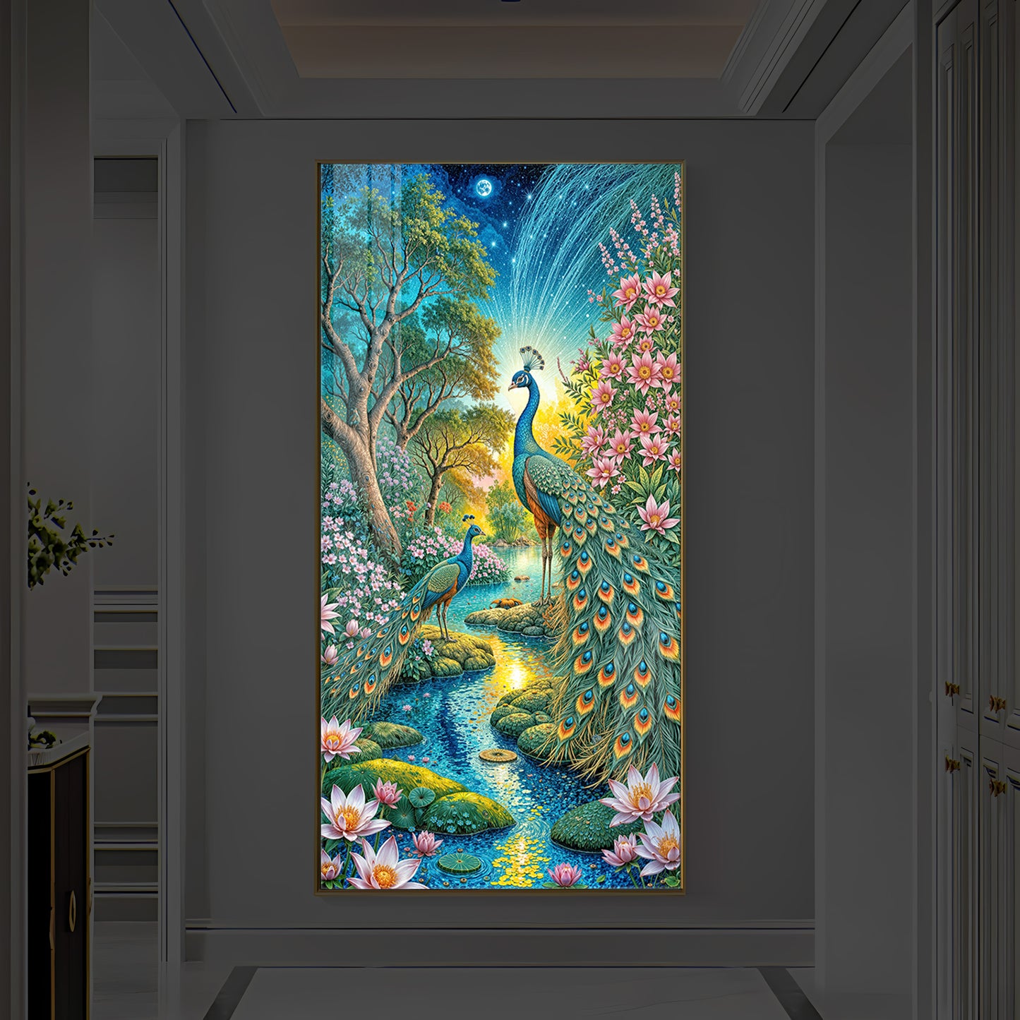 Forest Peacock Modern Luxury Backlight Vertical Wall Art