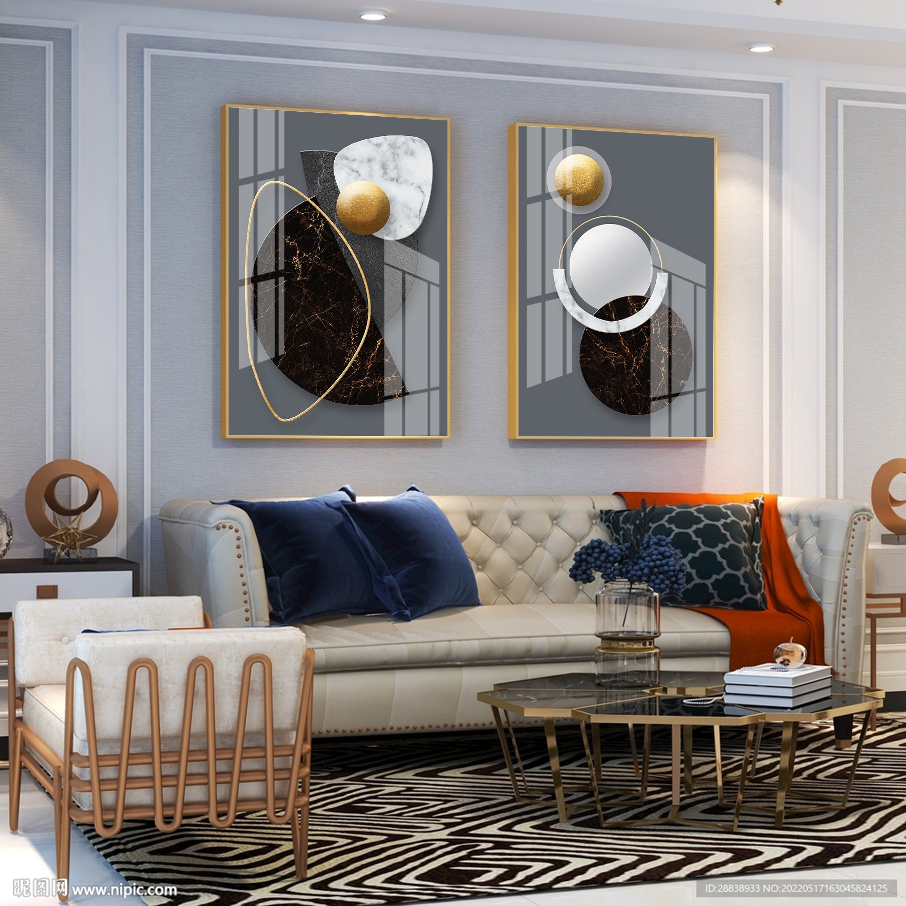 Abstract Marble Curves Premium Acrylic Vertical Wall Art (Set Of 2)