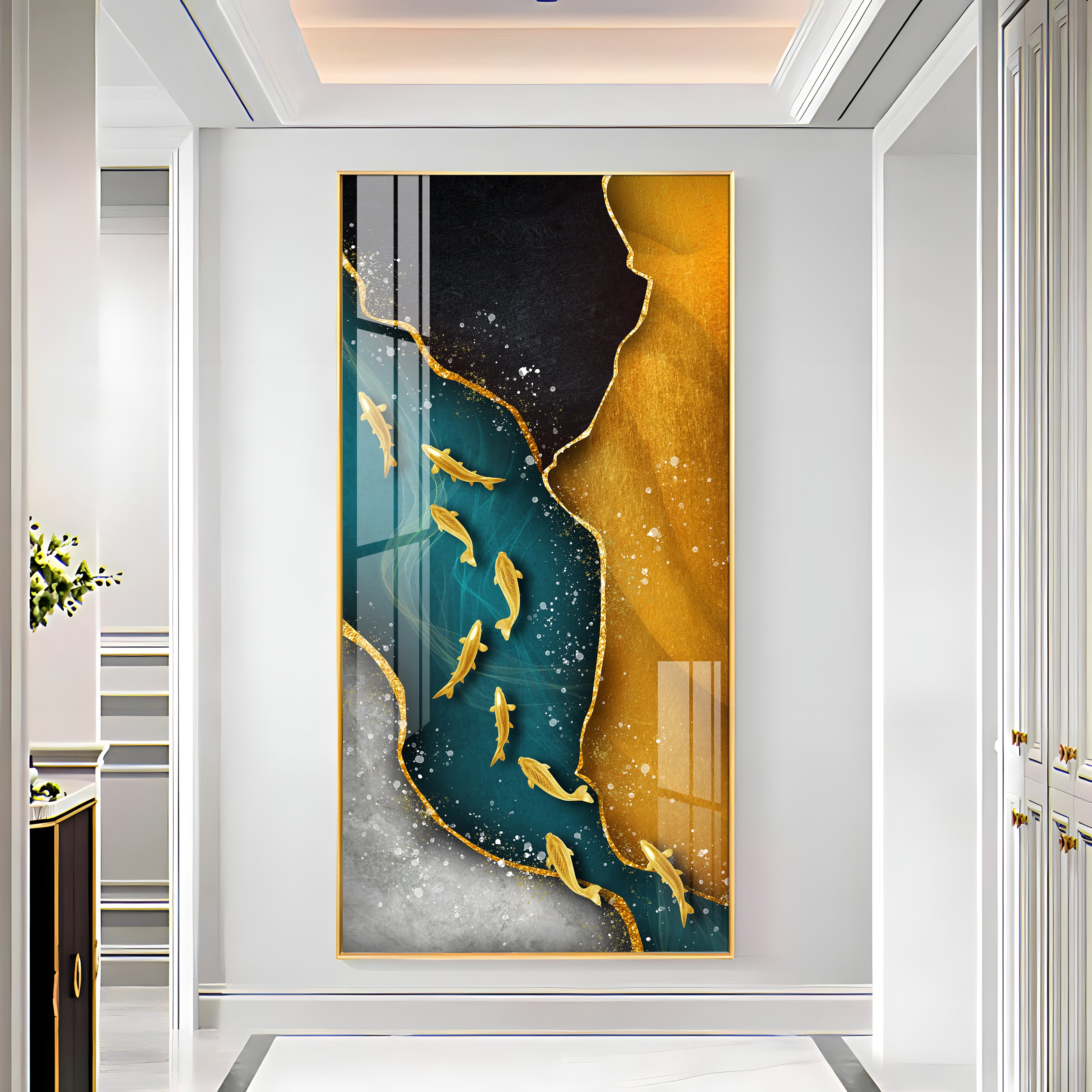 Nine Koi Fish Premium Acrylic Vertical Wall Art