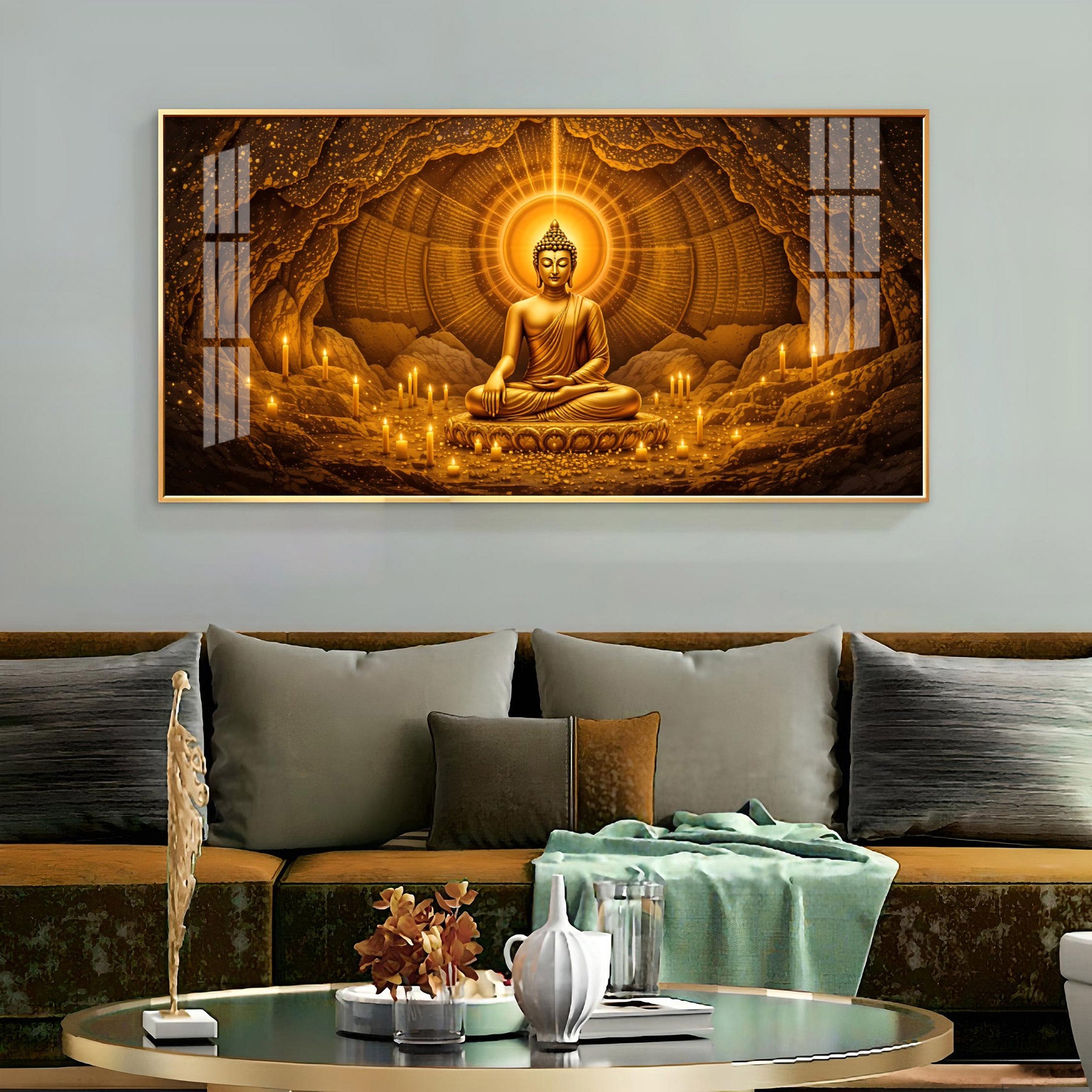 Buddha's Meditation In Candle Premium Acrylic Horizontal Wall Art
