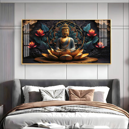 Buddha's Reflection With Sacred Lotus Premium Acrylic Horizontal Wall Art