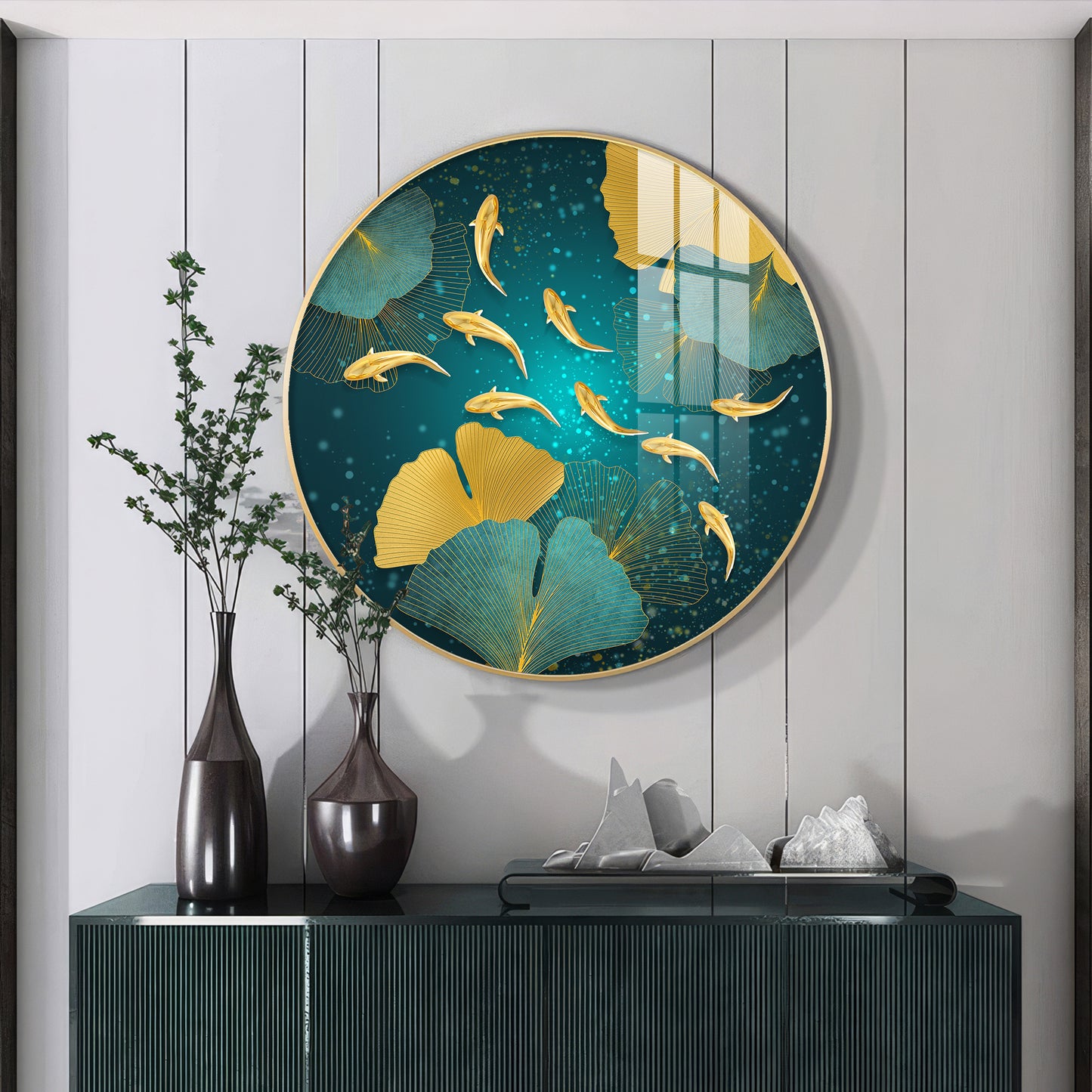 Golden Koi Fish Premium Acrylic Round Wall Art