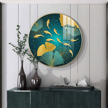 Golden Koi Fish Premium Acrylic Round Wall Art