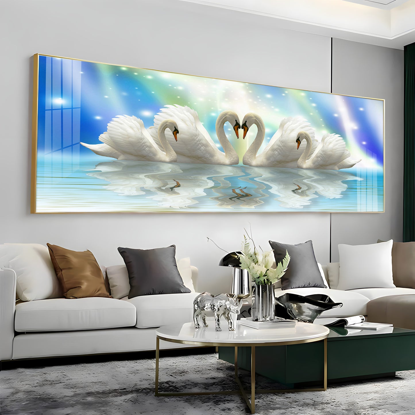 Beautiful Swan Family Premium Acrylic Horizontal Wall Art