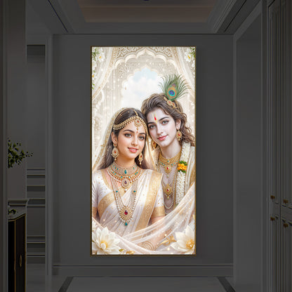 Mystical Love Of Radhe Krishn Modern Luxury Backlight Vertical Wall Art