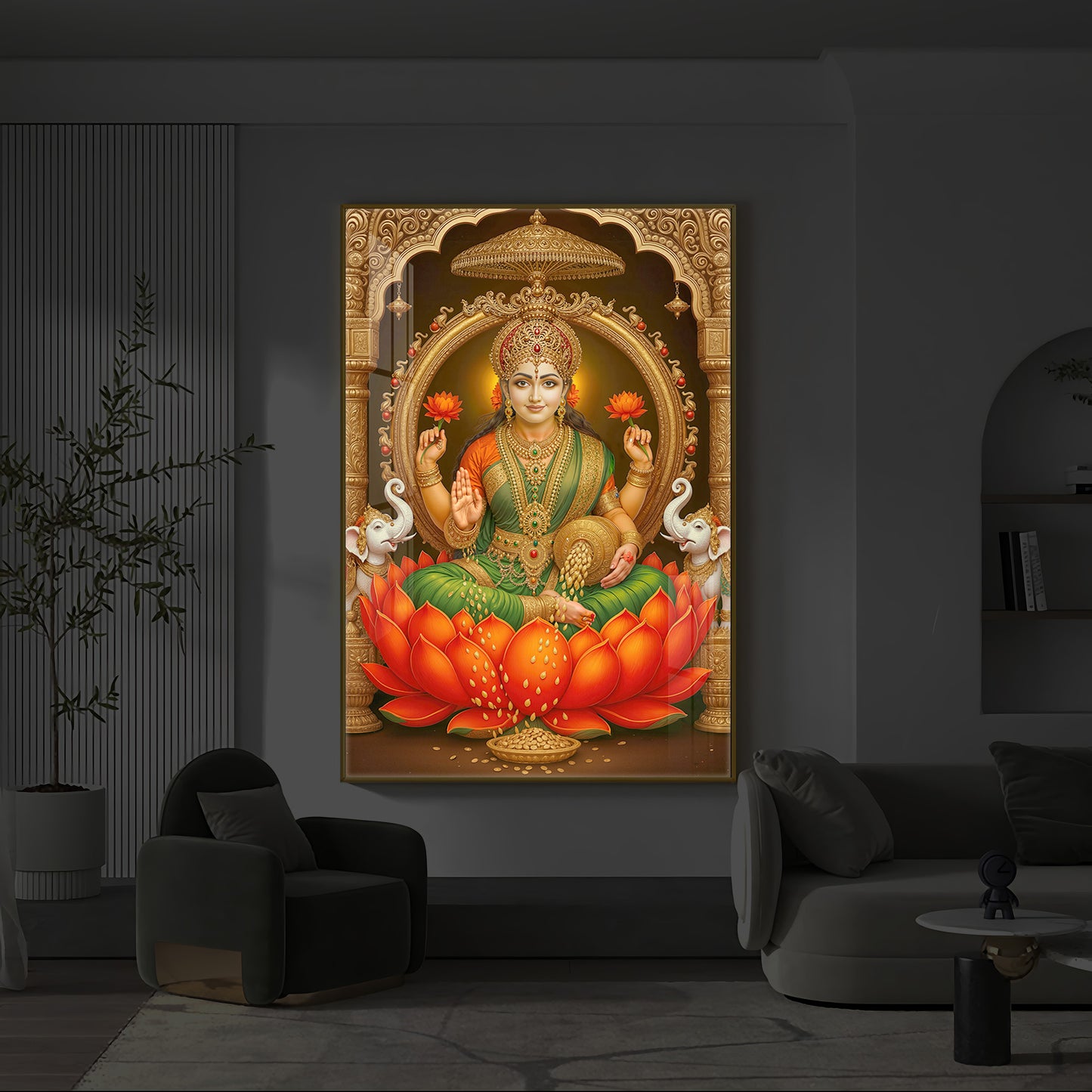 Mahalaxmi Ji Modern Luxury Backlight Vertical Wall Art