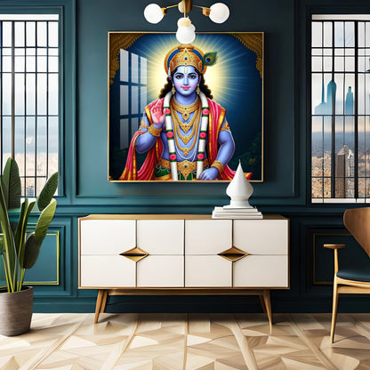 Divine Lord Krishna Blessing Premium Acrylic Square Wall Art