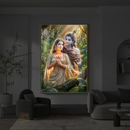 Radha Krishna Ji Modern Luxury Backlight Vertical Wall Art