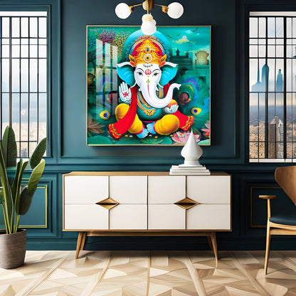 Colorful Om Ganesha Premium Acrylic Square Wall Art