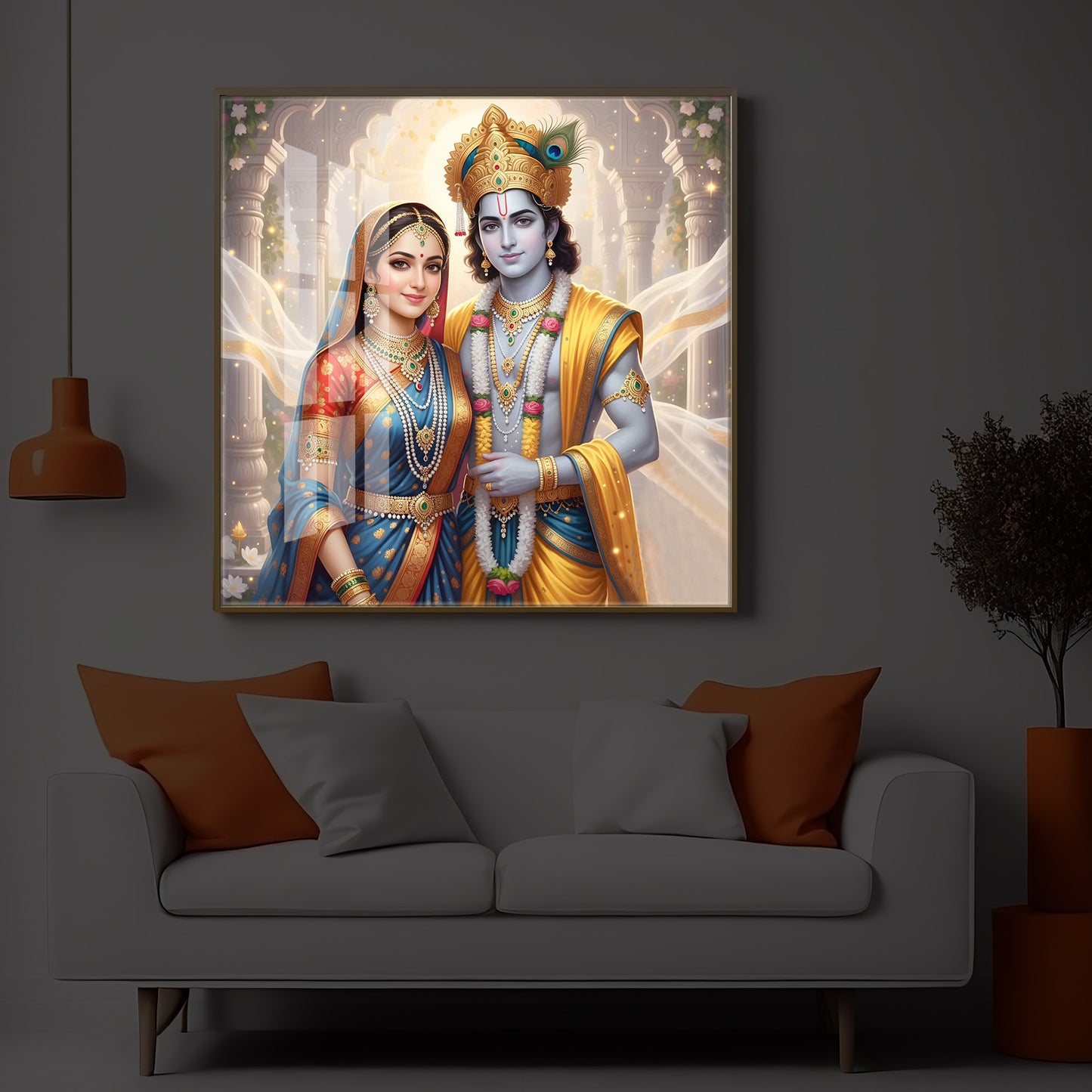 Divine Shree Radhe Krishna Modern Luxury Backlight Square Wall Art