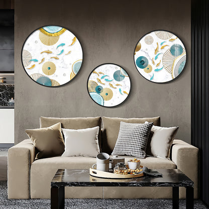 Koi Fish In Blue & Gold Premium Acrylic Round Wall Art (Set of 3)