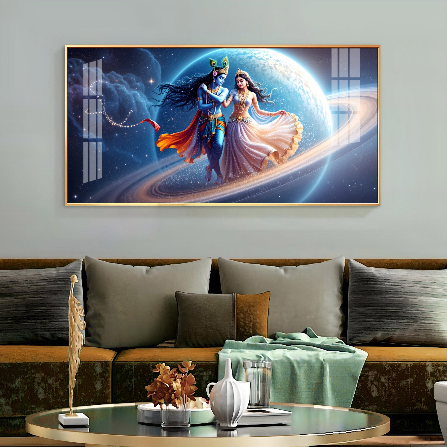 Divine Dance Of Shri Krishna And Radha Premium Acrylic Horizontal Wall Art