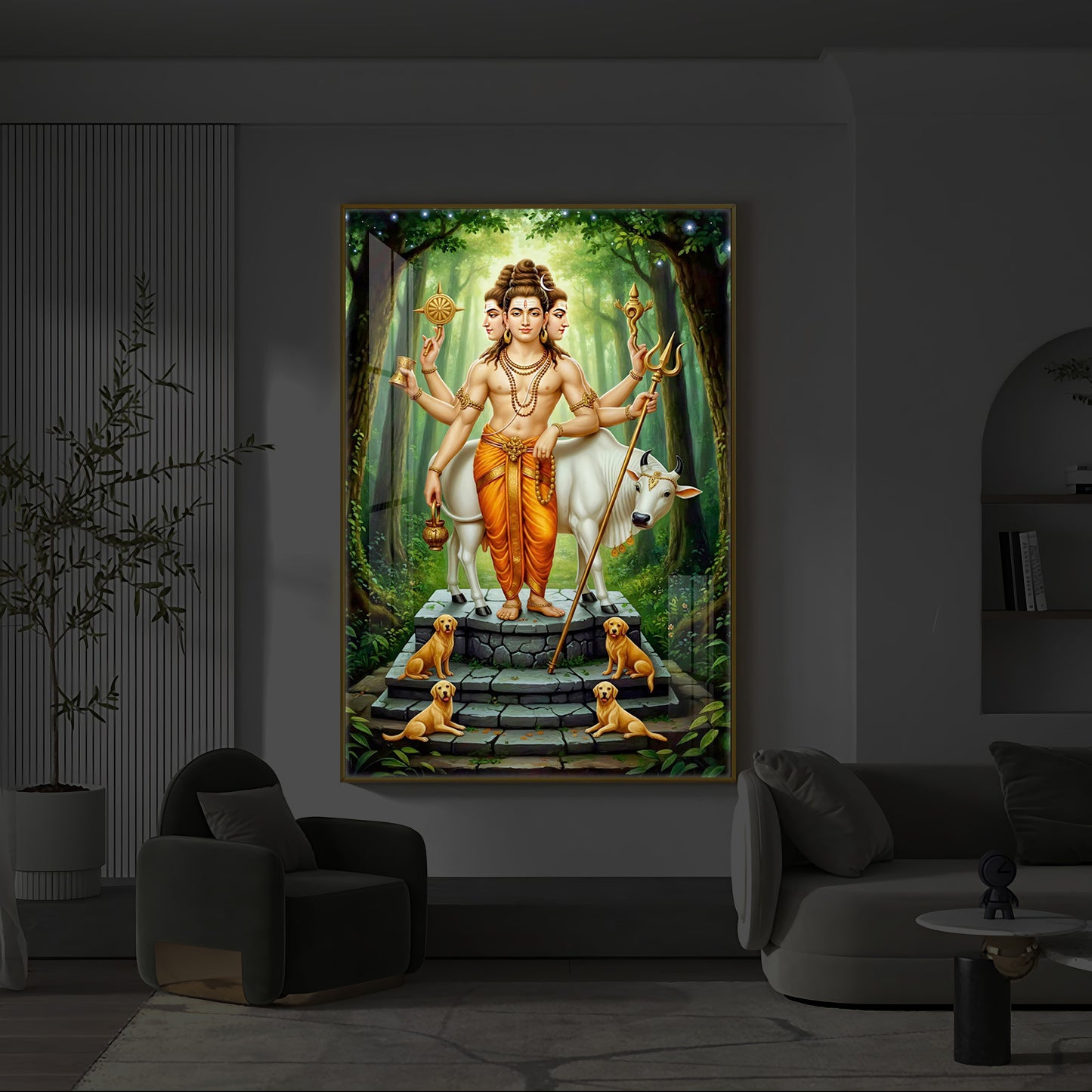 Jai Guru Dattatreya Modern Luxury Backlight Vertical Wall Art