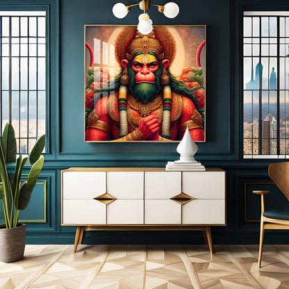 Veer Hanuman Premium Acrylic Square Wall Art