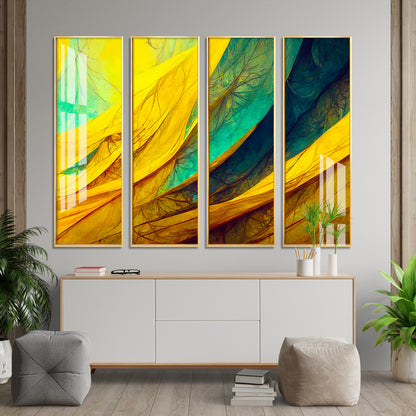 Shades of Green &Yellow Premium Acrylic Vertical Wall Art (set of 4)