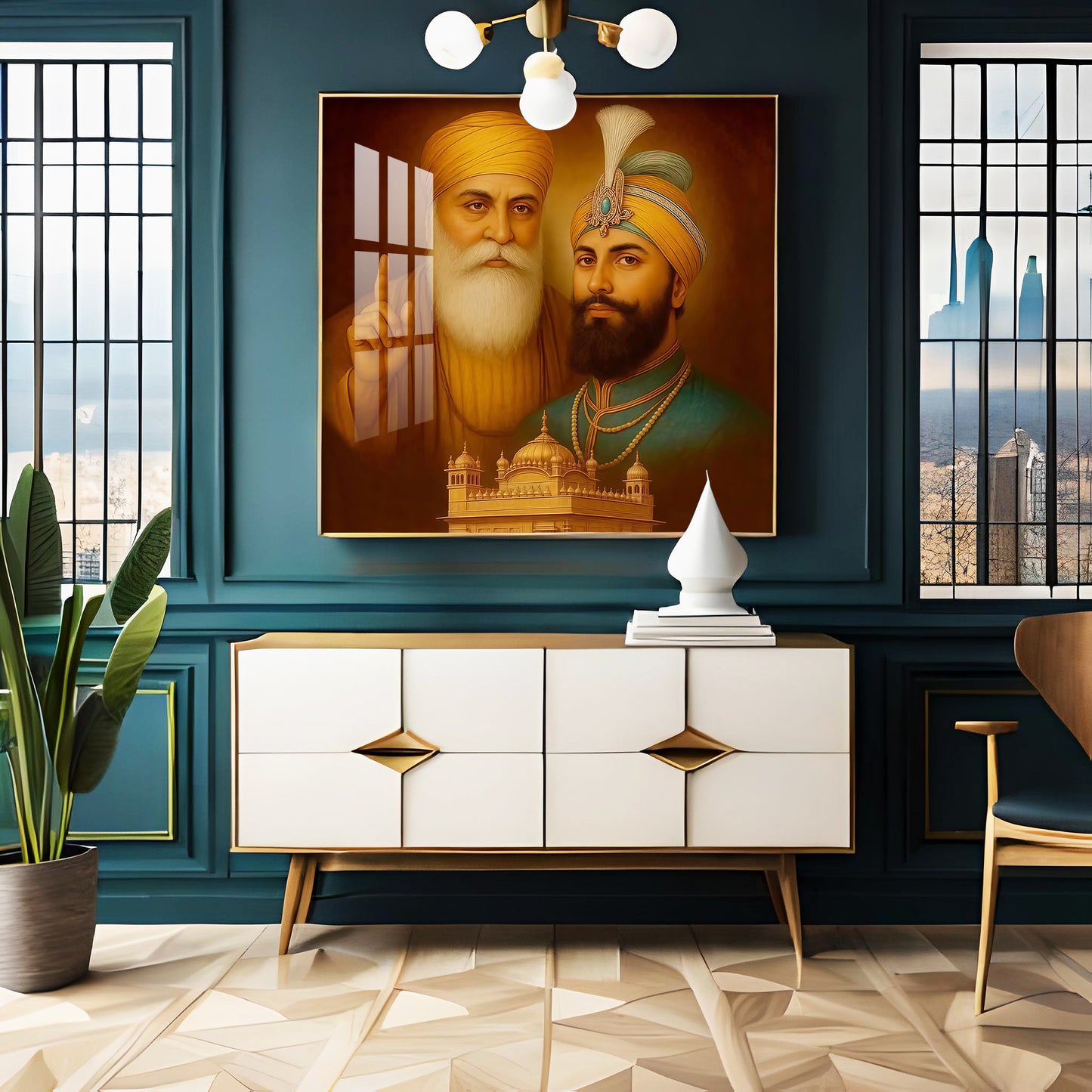 Waheguru ji Guru Nanak Dev ji Premium Acrylic Square Wall Art