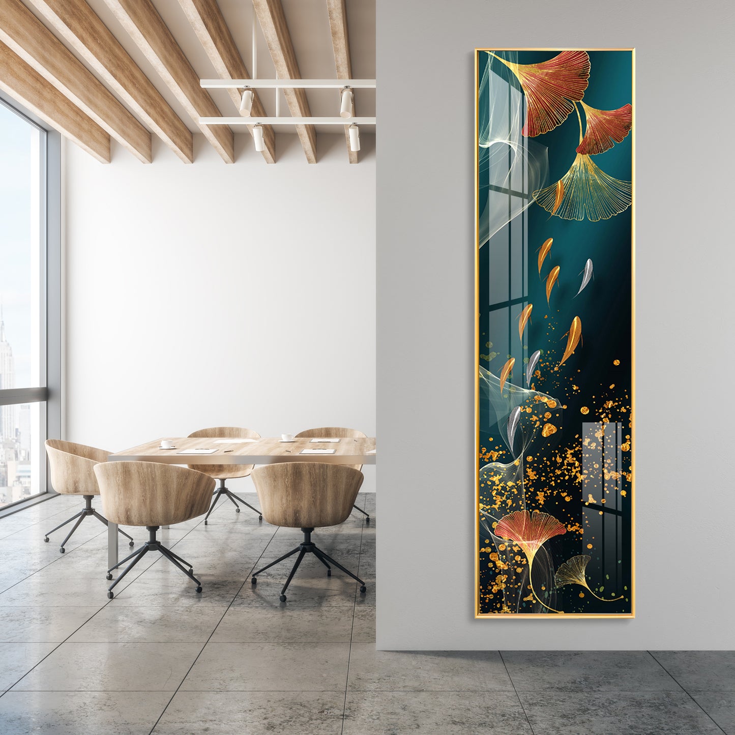 Ginkgo Biloba Leaves & Fish Premium Acrylic Vertical Wall Art
