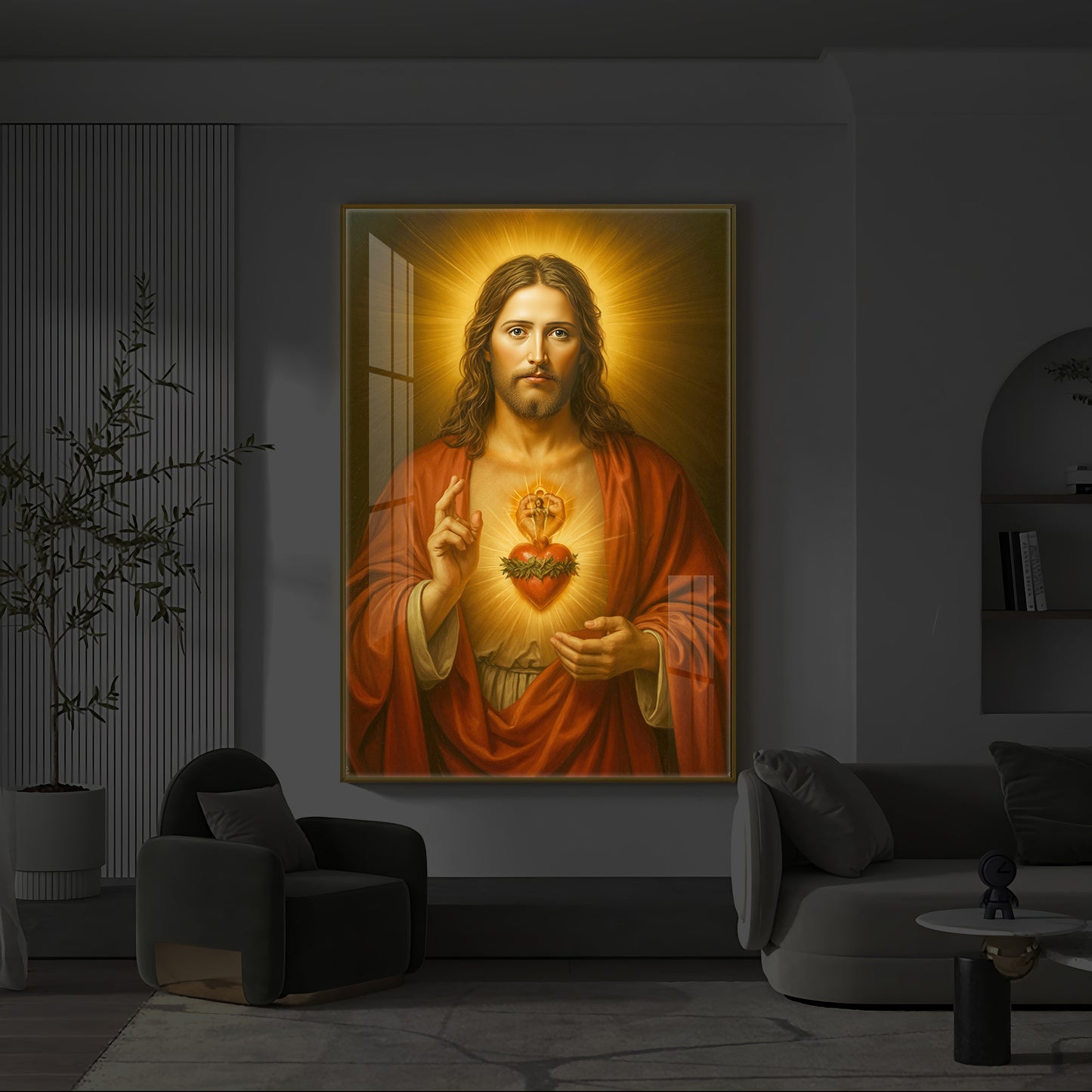 Heart Of Jesus Modern Luxury Backlight Vertical Wall Art
