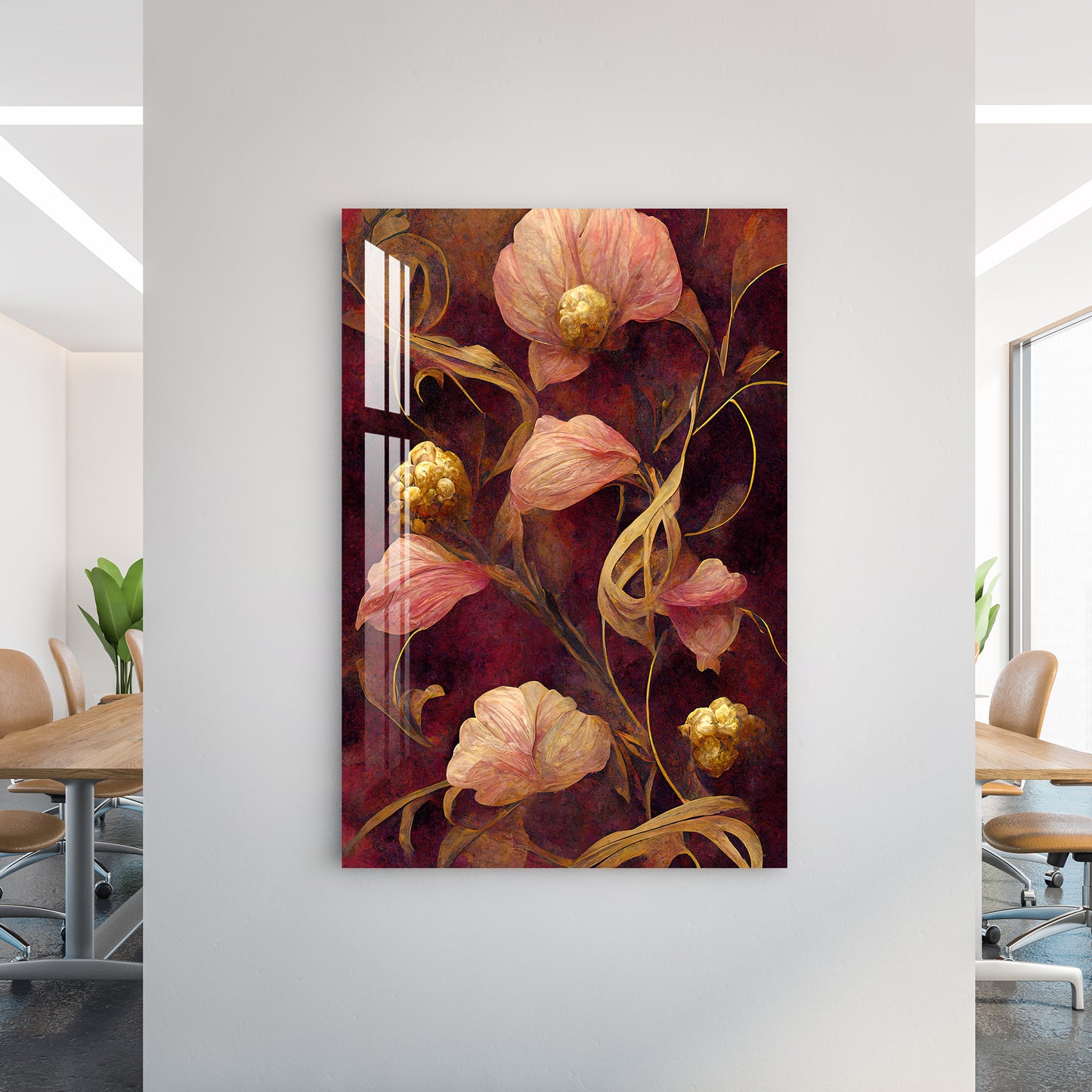 Pink & Golden Retro Flower Acrylic Wall Art