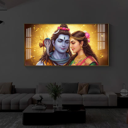Shiv Parvati Modern Luxury Backlight Horizontal Wall Art