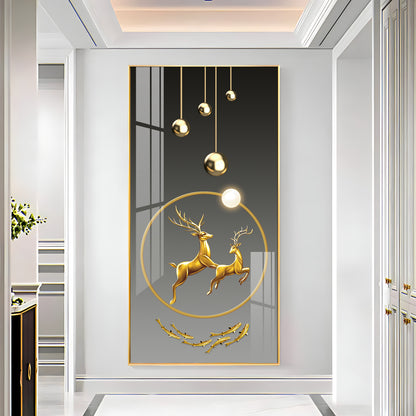 Dancing Golden Reindeer Premium Acrylic Vertical Wall Art