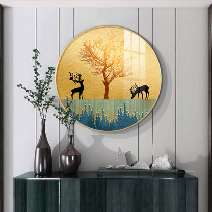 Surreal Art Of Deer Premium Acrylic Round Wall Art