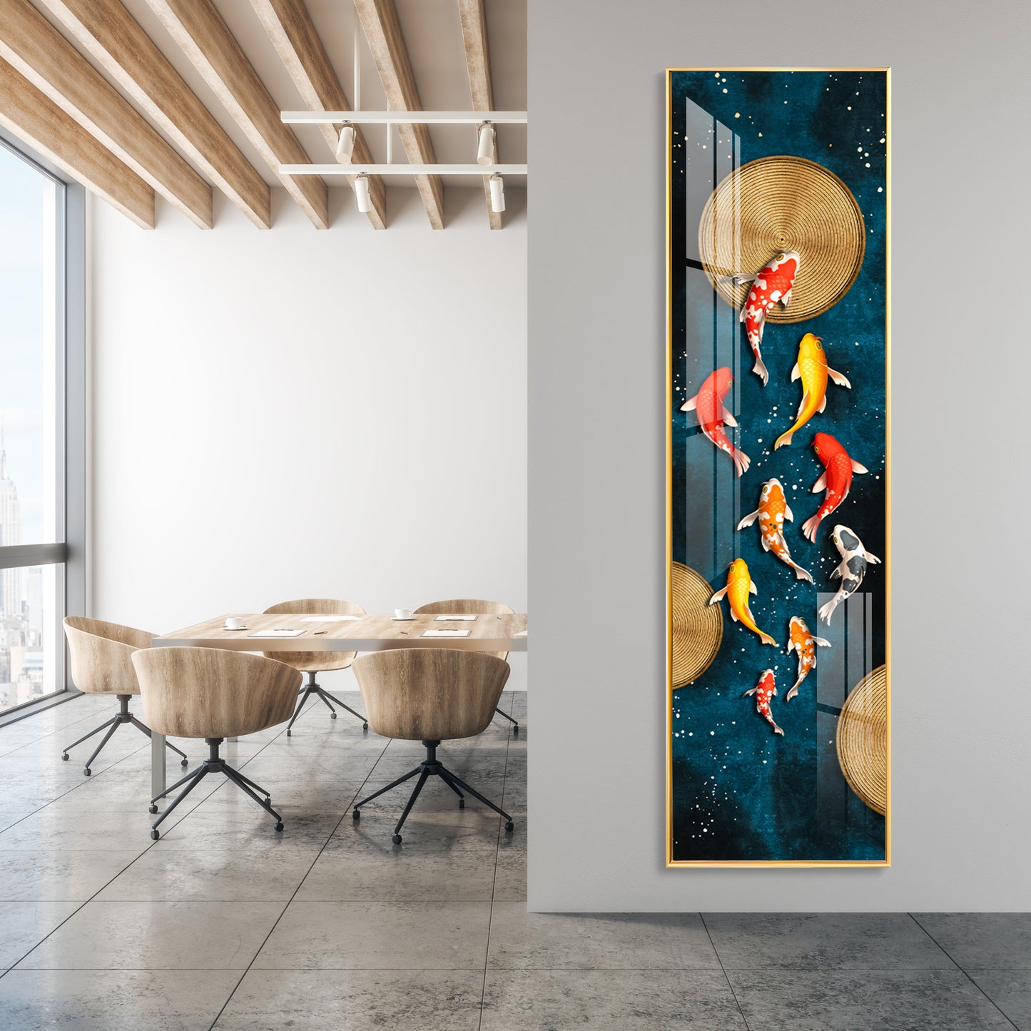 Lucky Koi Fishes Premium Acrylic Vertical Wall Art