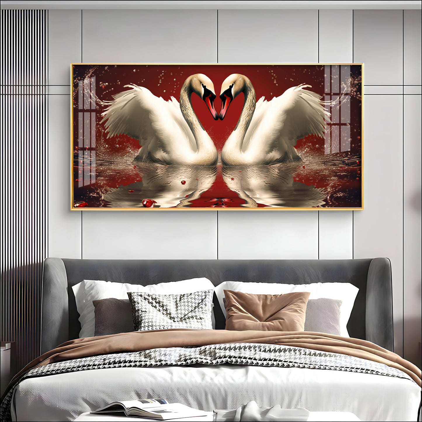 Vibrant Two Swan Premium Acrylic Horizontal Wall Art