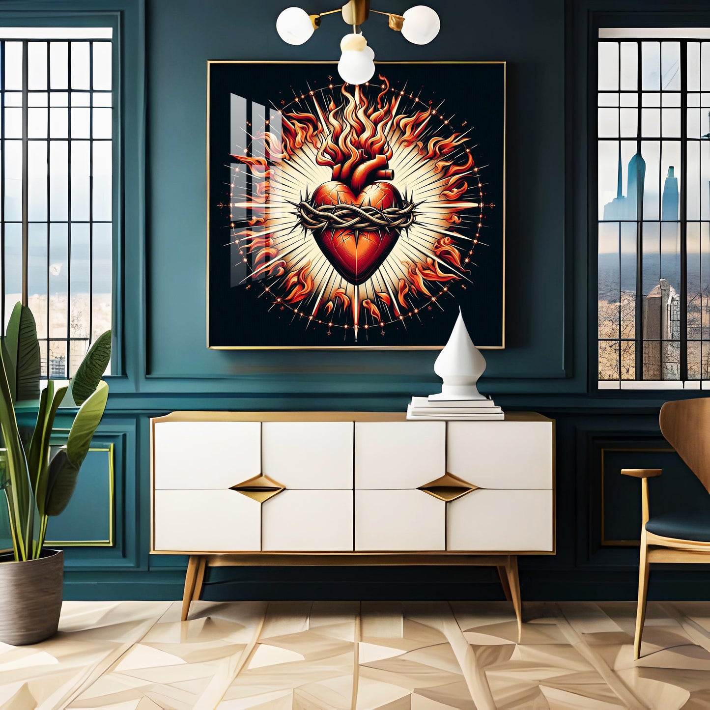 Fiery Love Frame Premium Acrylic Square Wall Art