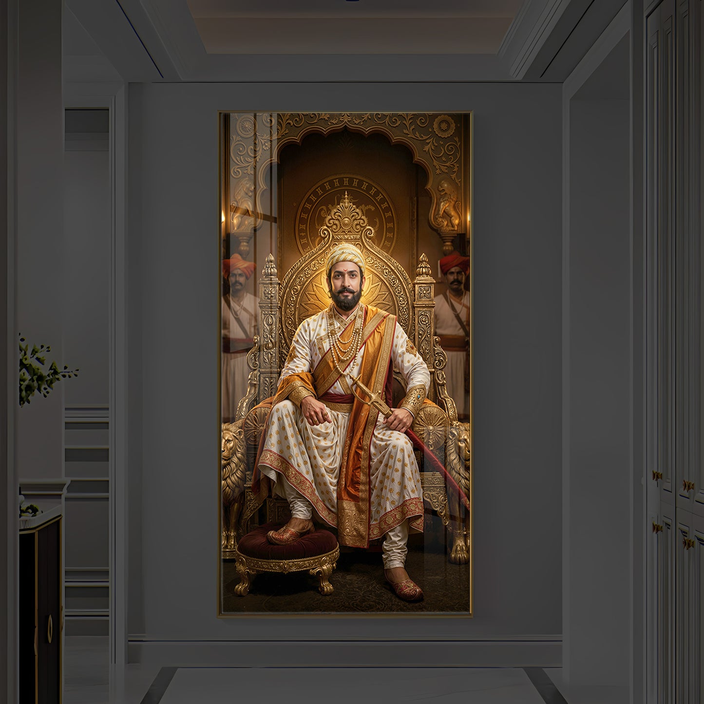 Shivaji Maharaj Modern Luxury Backlight Vertical Wall Art