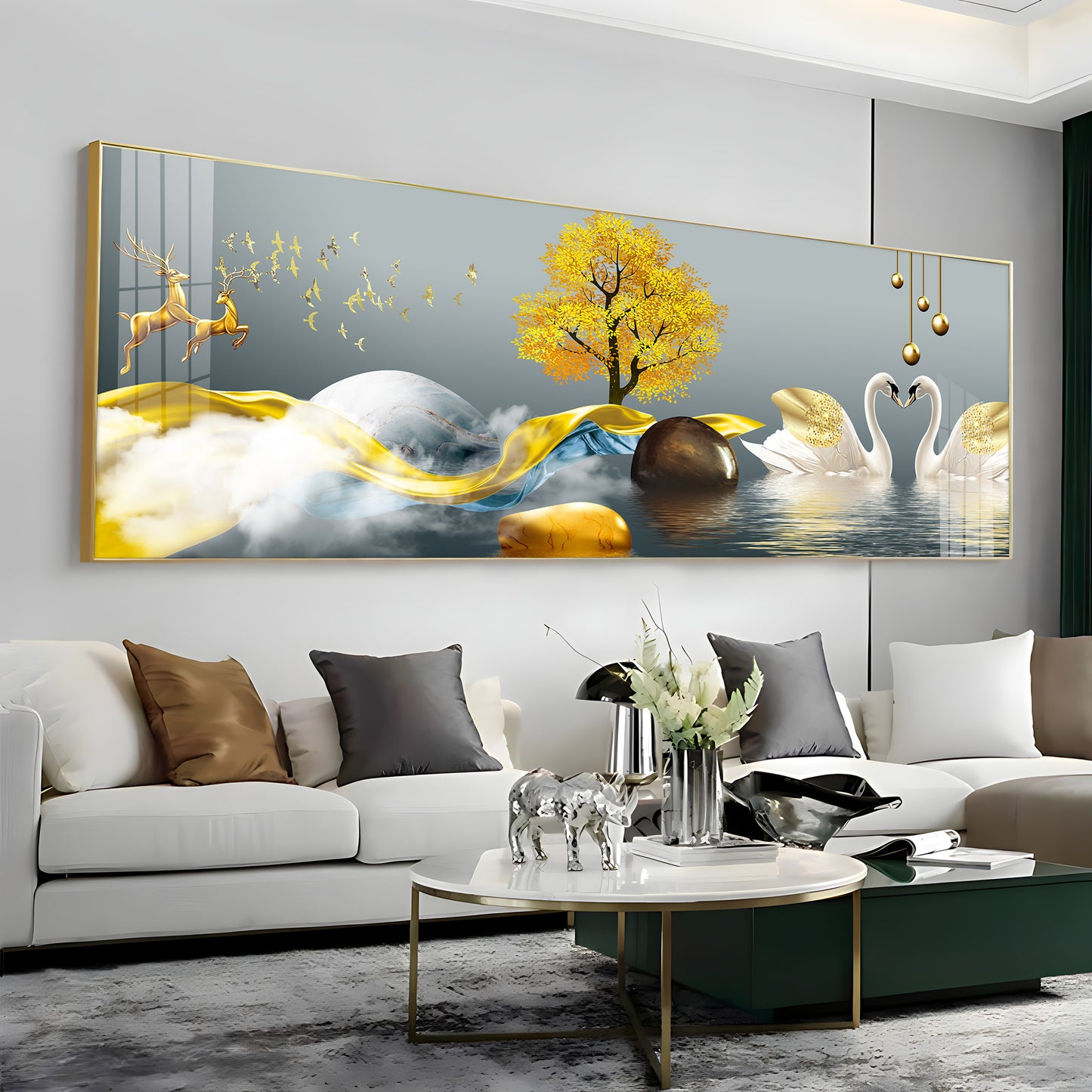 Loving Deers and Swans Premium Acrylic Horizontal Wall Art