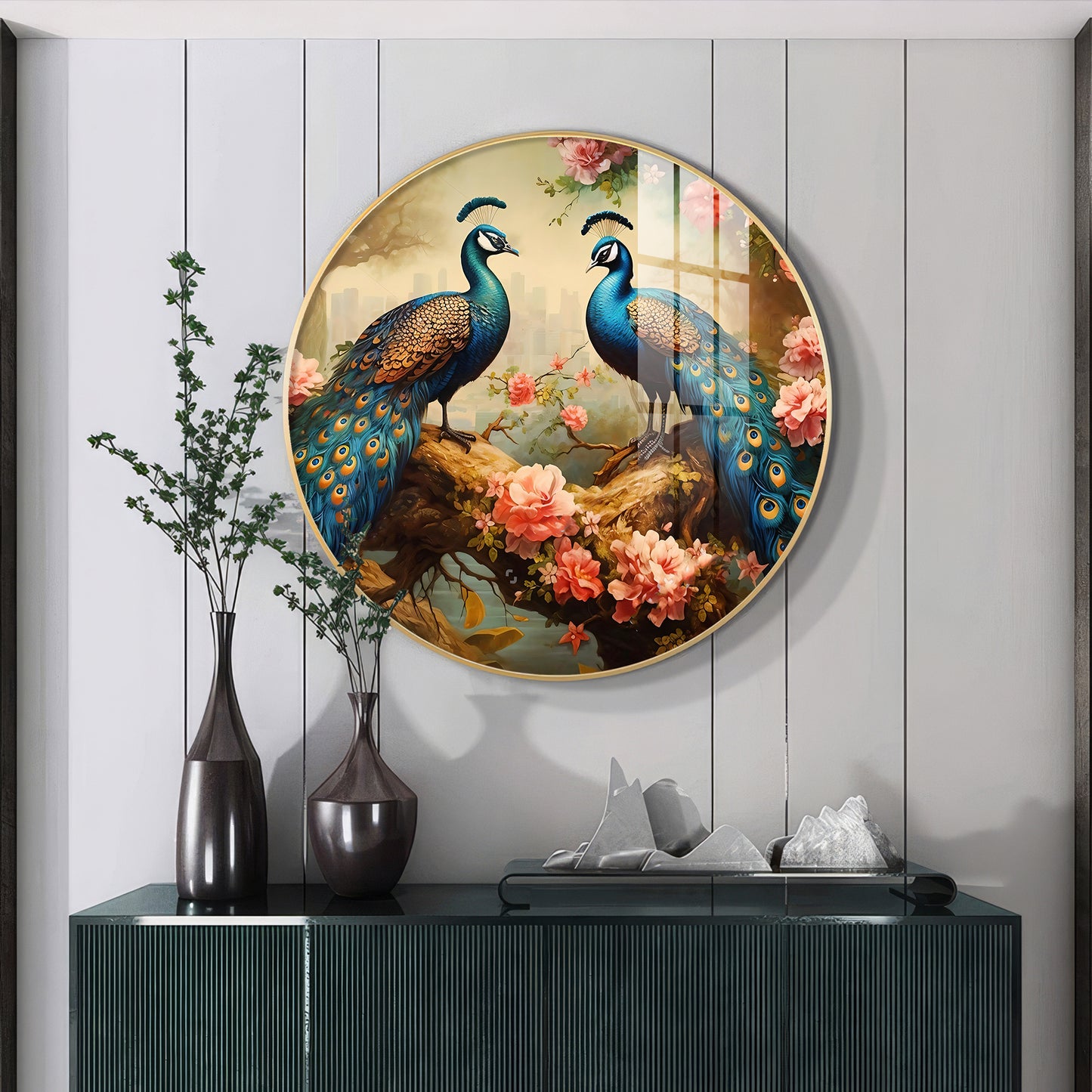Vibrant Peacock Premium Acrylic Round Wall Art