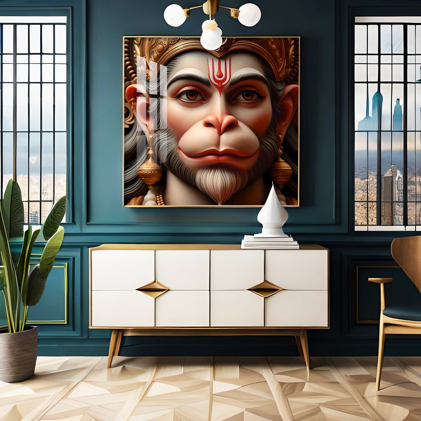 Lord Hanuman Premium Acrylic Square Wall Art