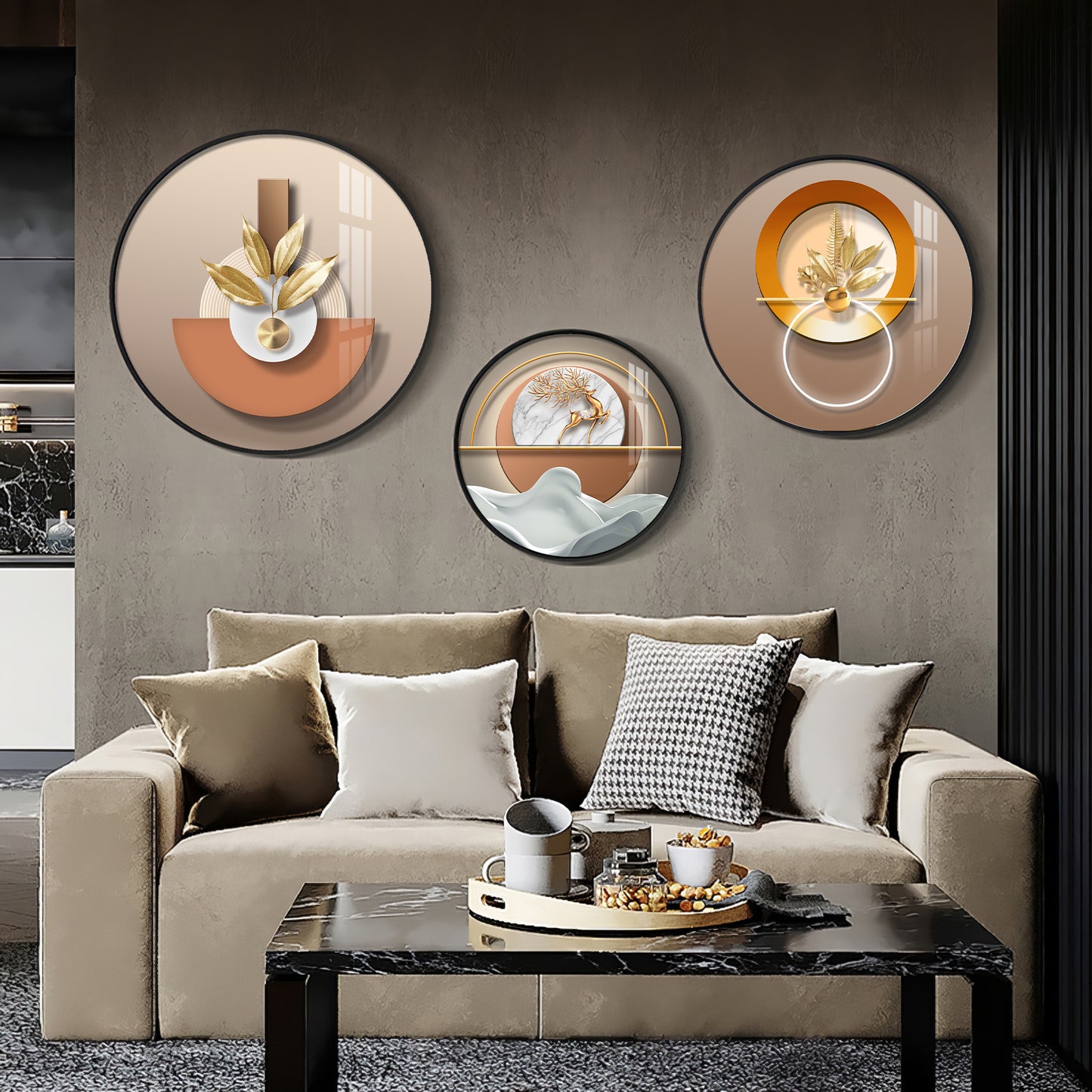 Golden Plant Puups Premium Acrylic Round Wall Art (Set of 3)
