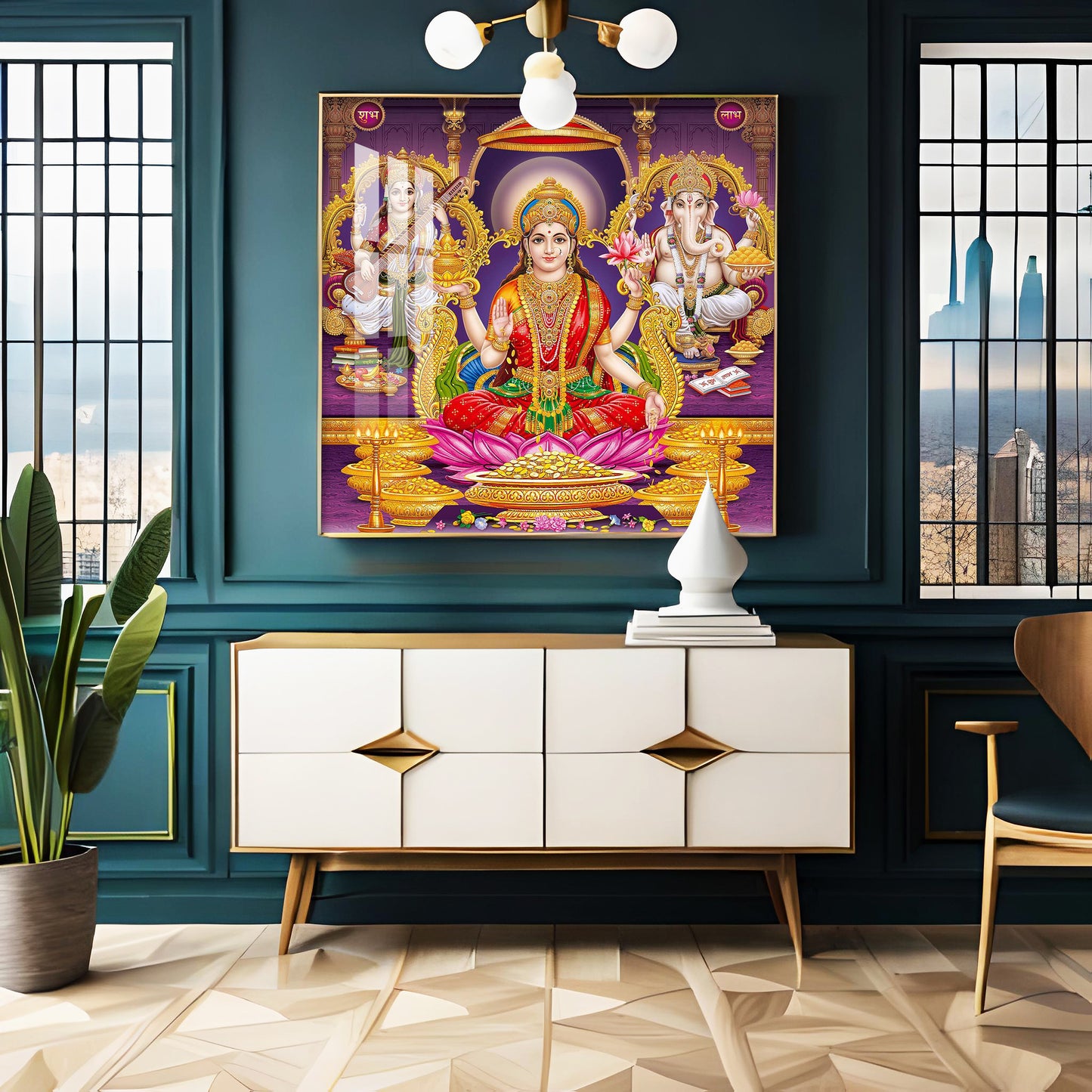 Ethereal Laxmi Ji Elegance Premium Acrylic Square Wall Art