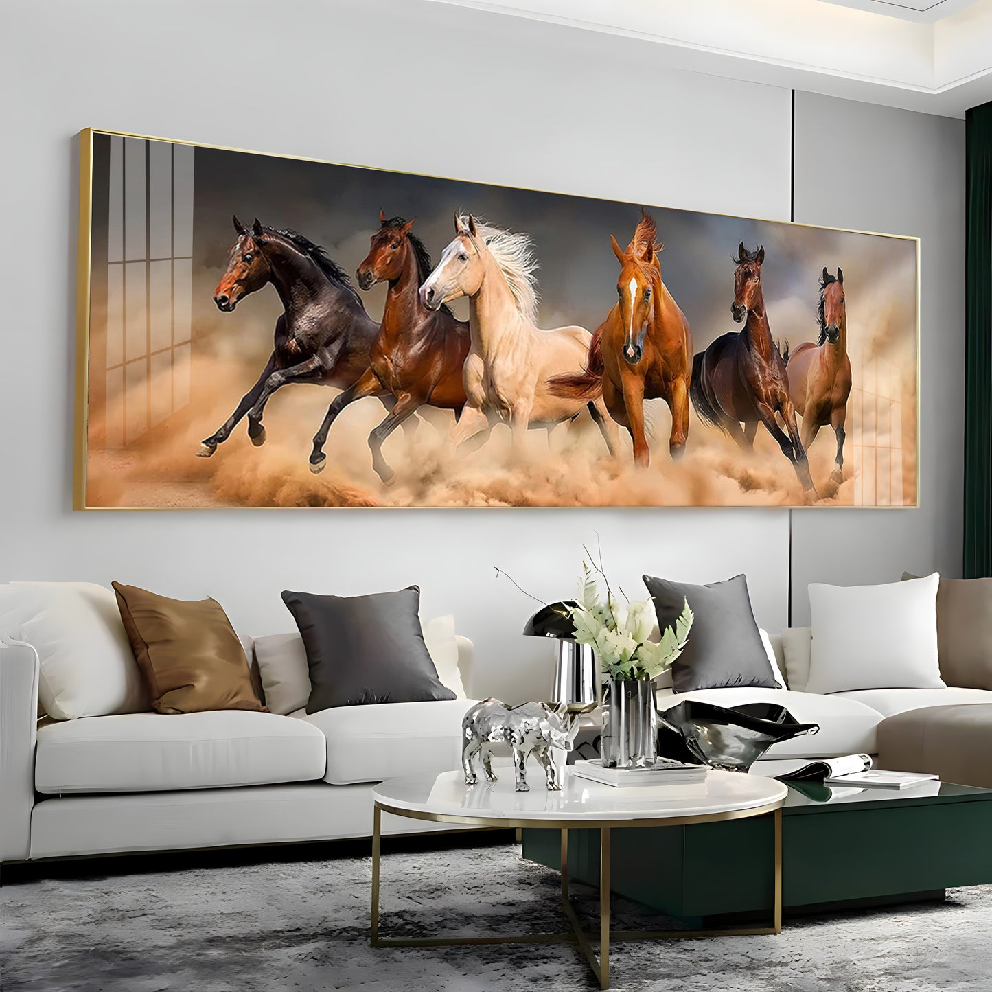 Brown Lucky Horses In Desert Premium Acrylic Horizontal Wall Art