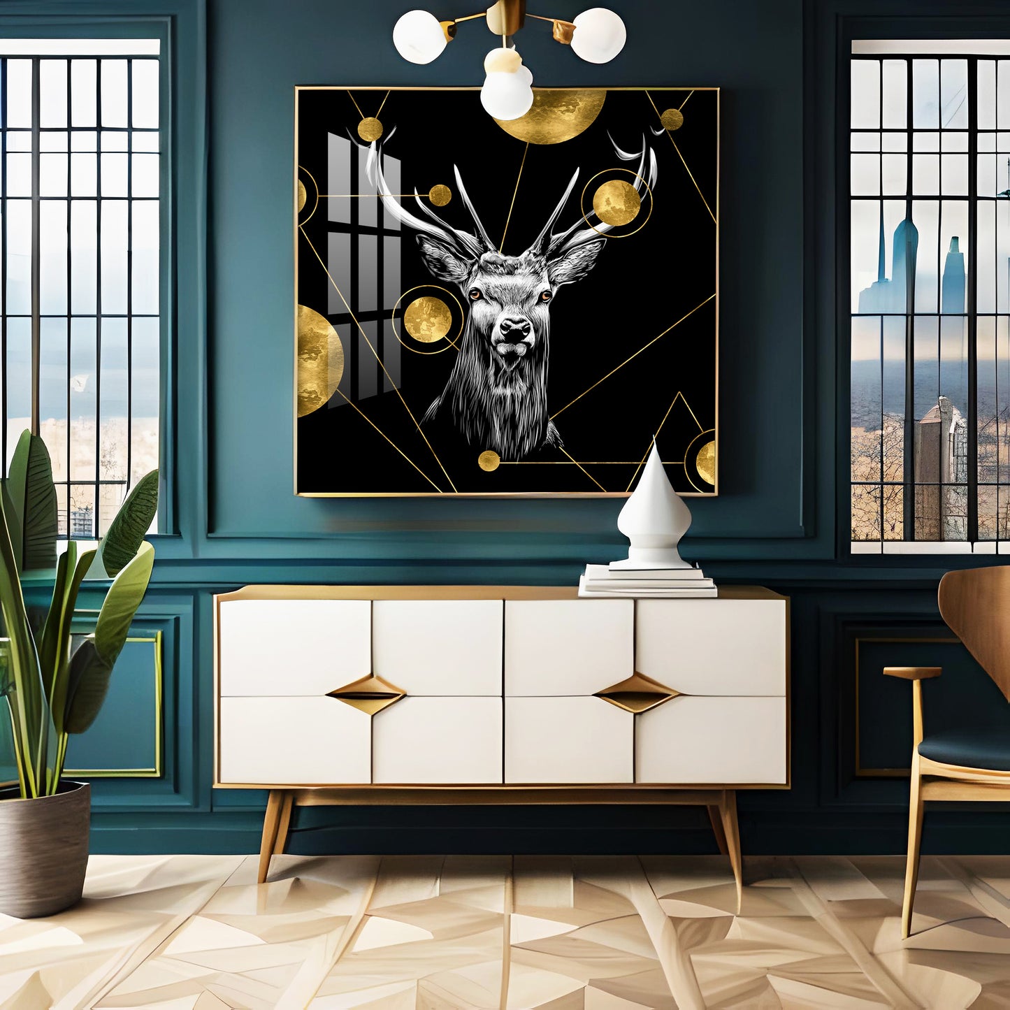 Light Luxury Elk Abstract Art Living Room Premium Acrylic Square Wall Art