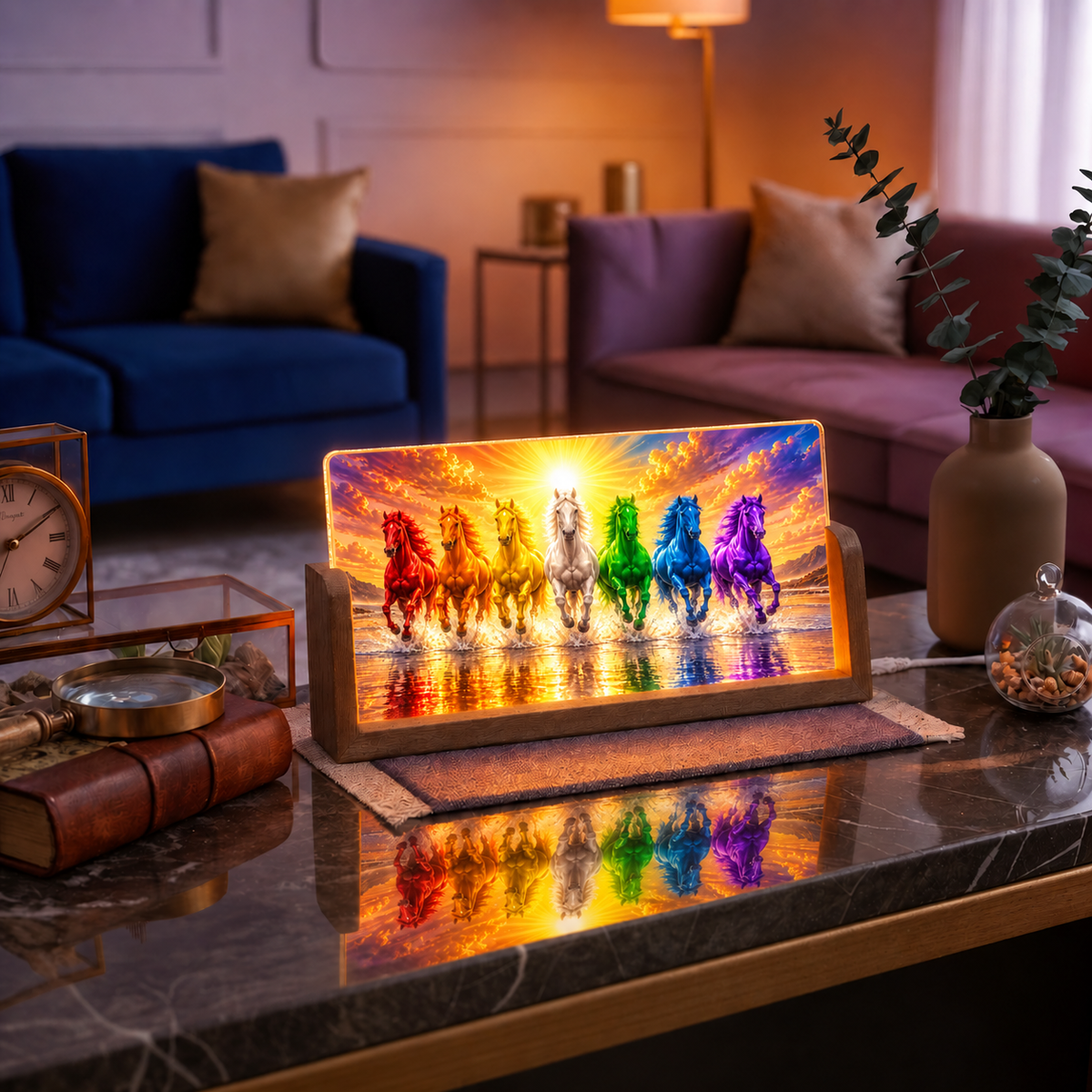 Seven Horses Acrylic LED Table Lamp - Wooden Stand