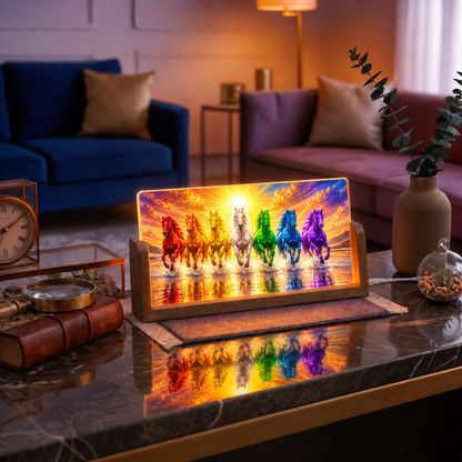 Seven Horses Acrylic LED Table Lamp - Wooden Stand