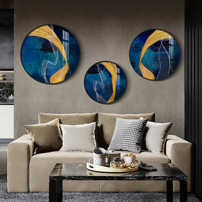 Asatic Waves Premium Acrylic Round Wall Art (Set of 3)