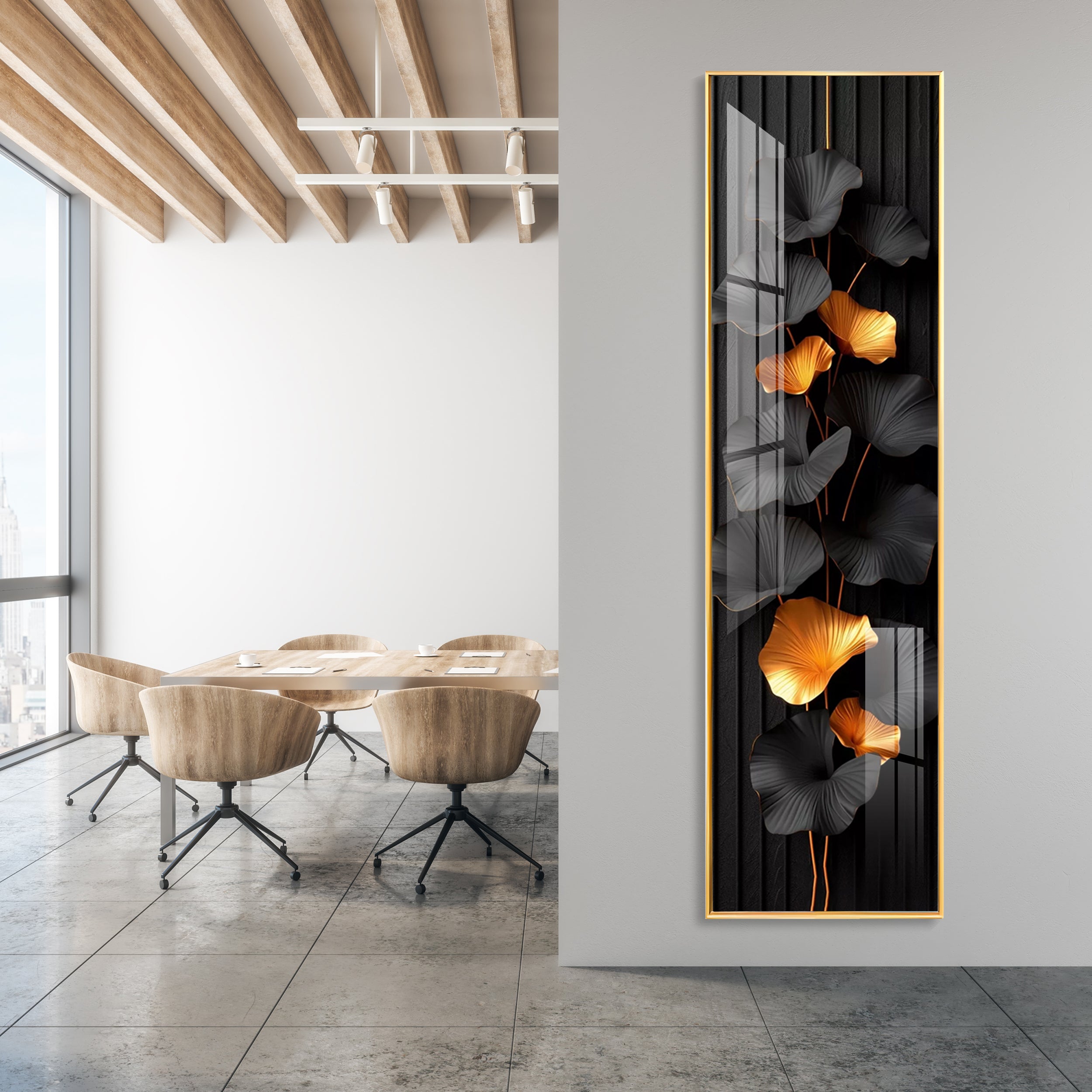 Black & Gold Leaves Premium Acrylic Vertical Wall Art