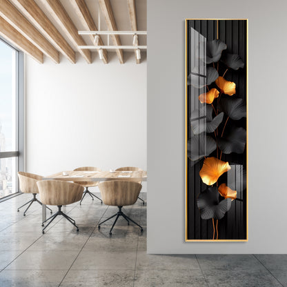 Black & Gold Leaves Premium Acrylic Vertical Wall Art