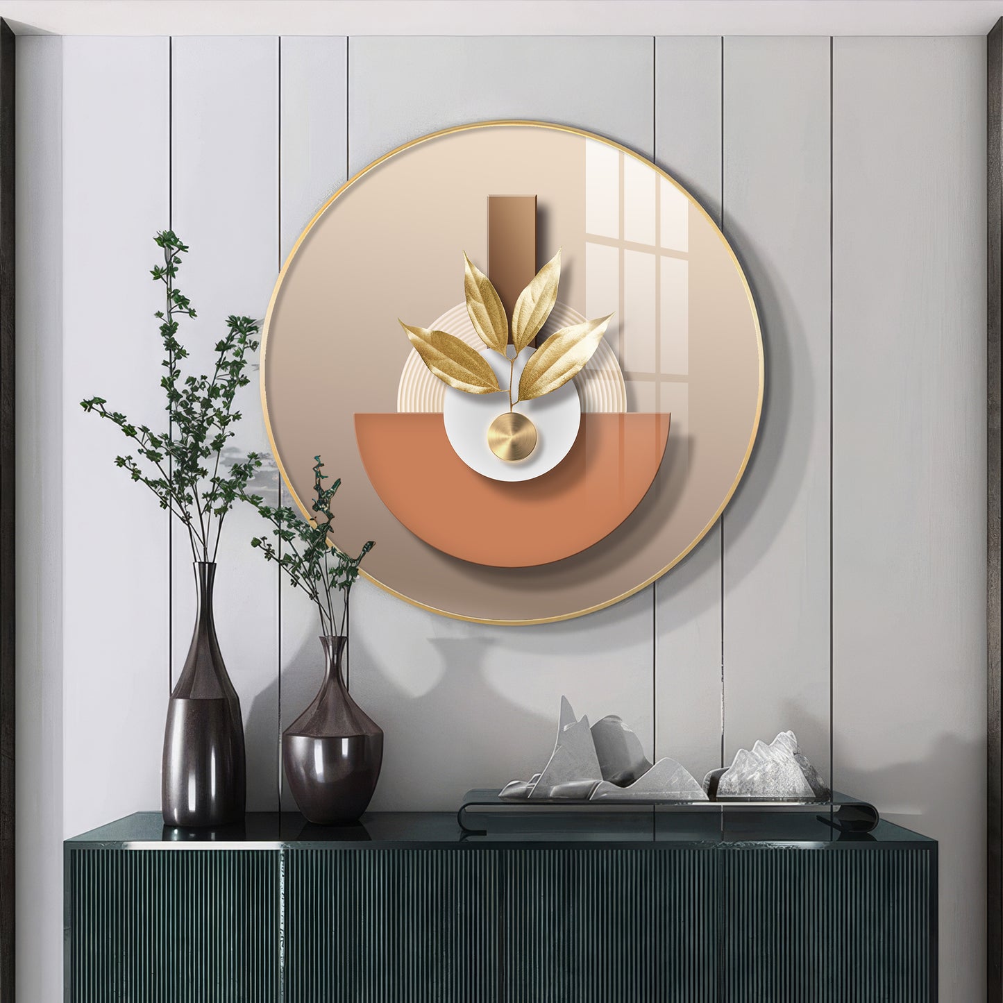 Leafy Luxe Vase Premium Acrylic Round Wall Art