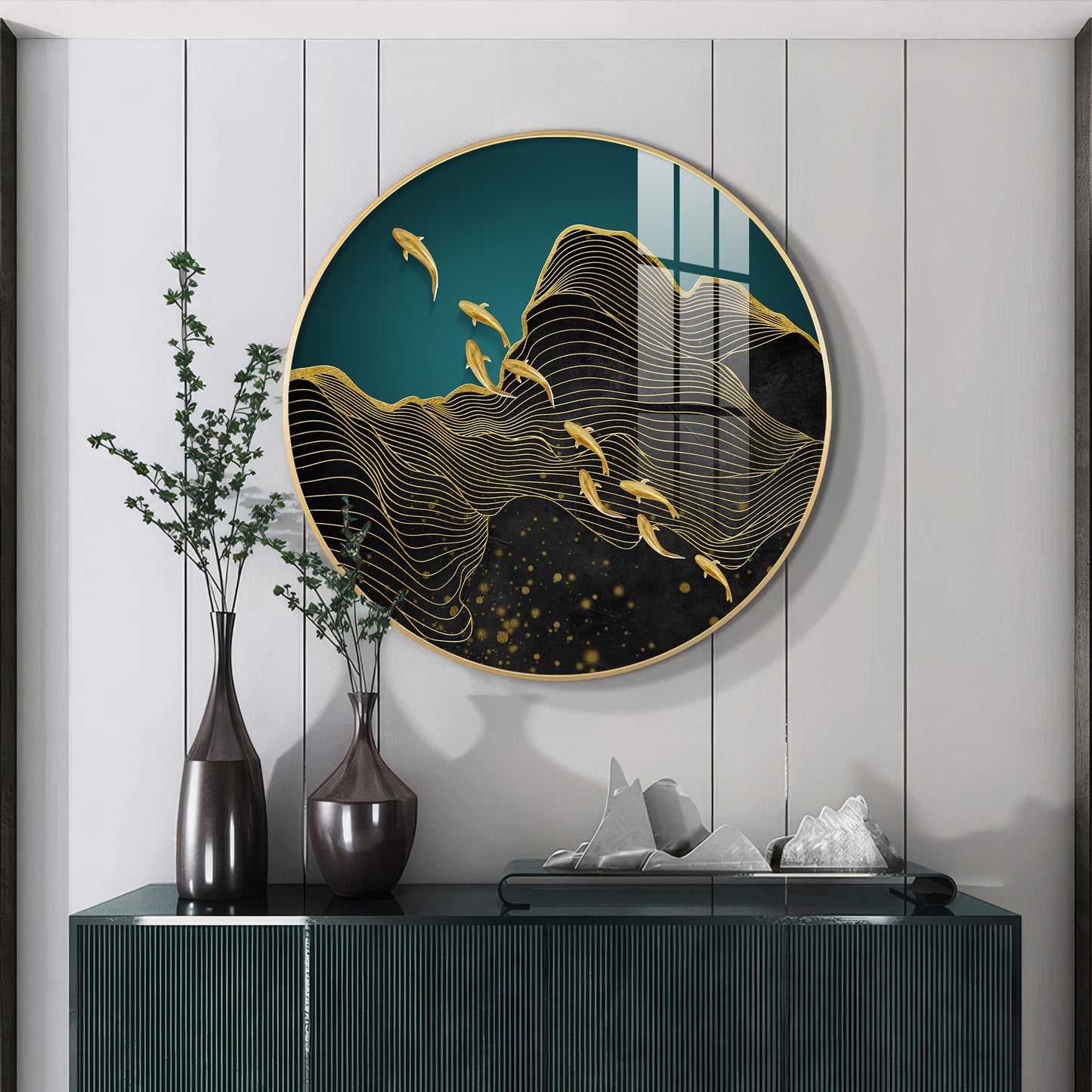 Black Wave Majesty Premium Acrylic Round Wall Art