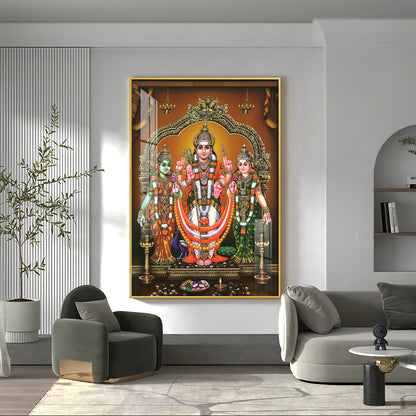 Lord Murugan Valli Deivanai Subramanya Swamy Premium Vertical Acrylic Wall Art