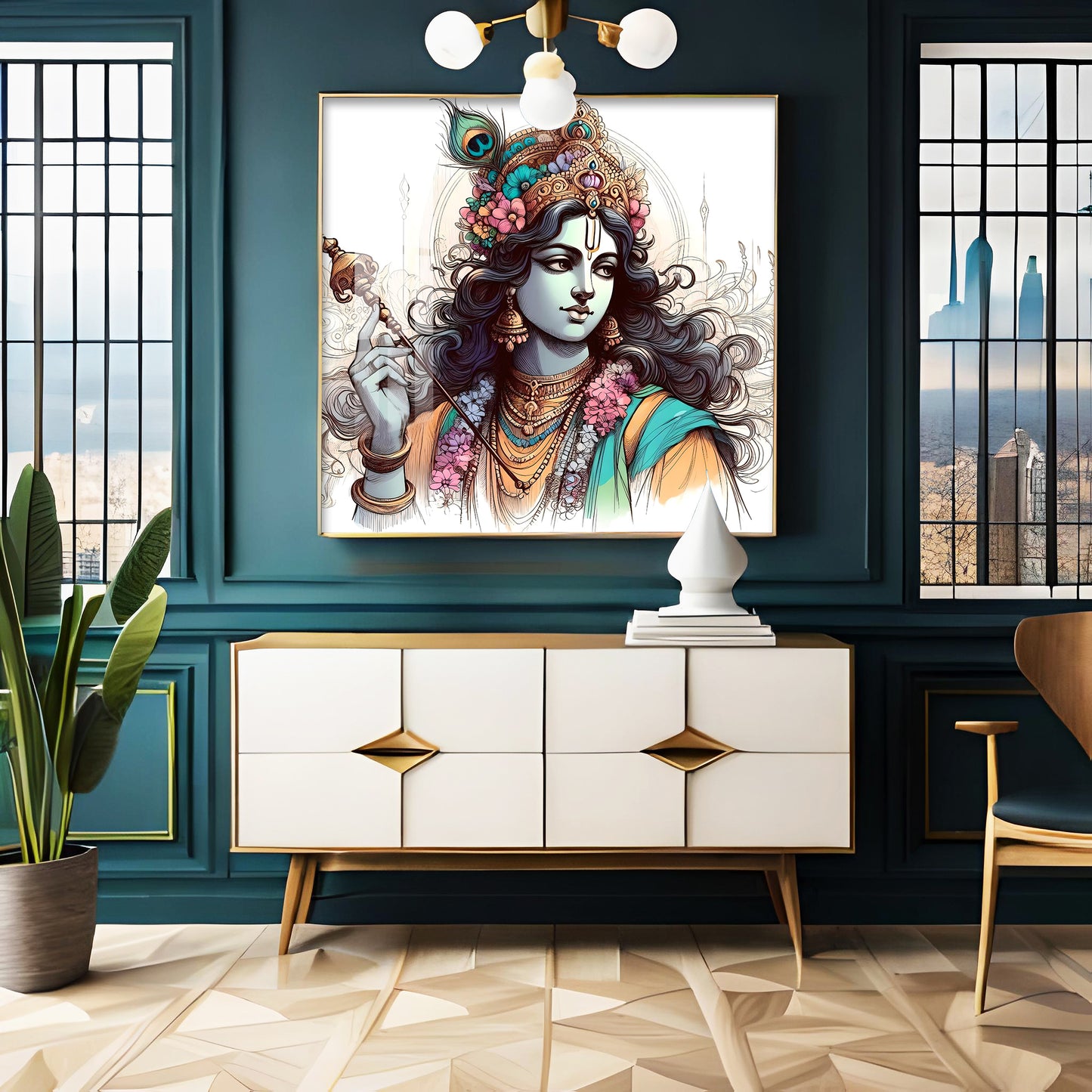 Divine Krishna Premium Acrylic Square Wall Art