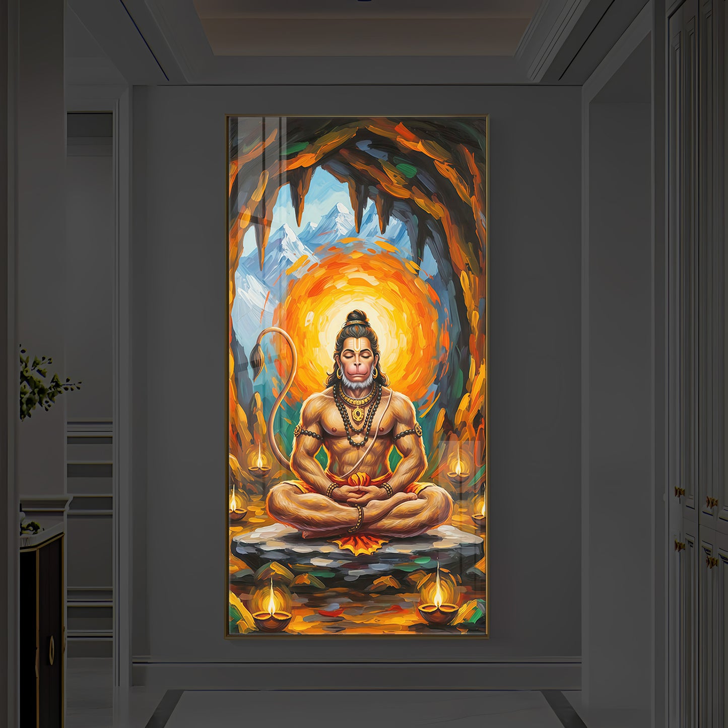 Lord Hanuman Ji Modern Luxury Backlight Vertical Wall Art