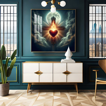 Heart Of Fire and Faith Premium Acrylic Square Wall Art