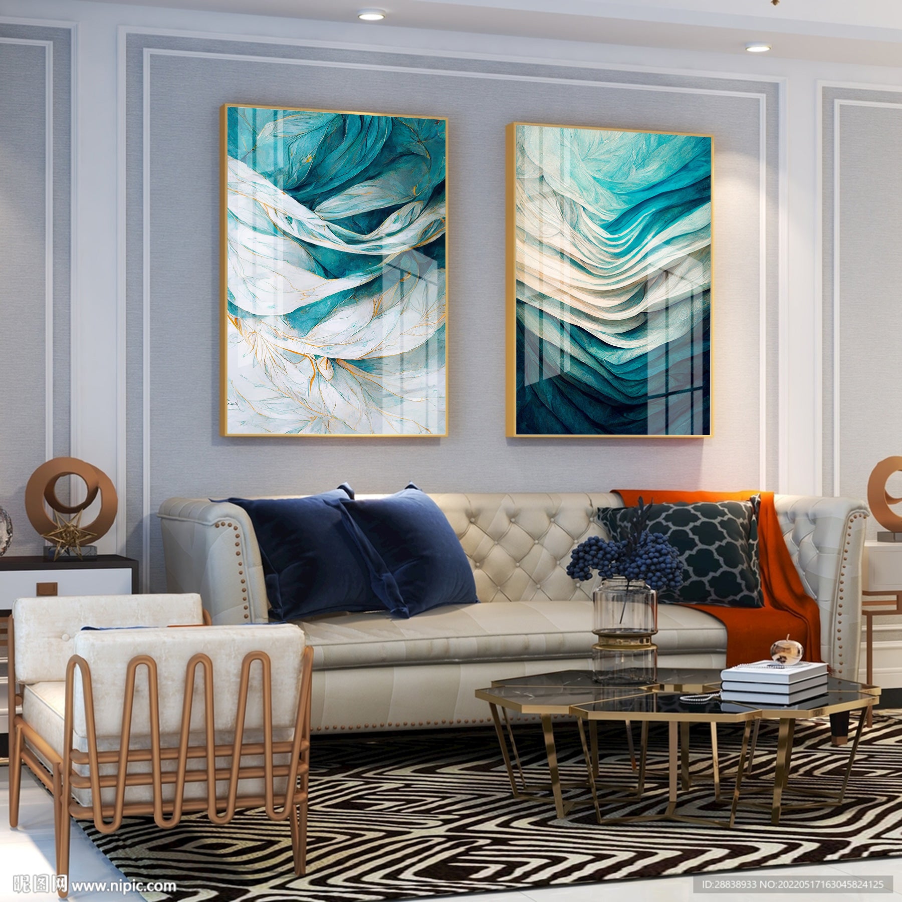 Oceanic Harmony Premium Acrylic Vertical Wall Art (Set Of 2)