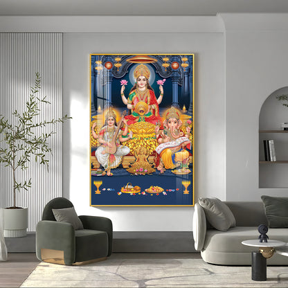 Spiritual Laxmi Ji With Flower Premium Acrylic Vertical Wall Art